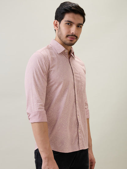 Parx Men Red Printed Slim Fit Cotton Full Sleeve Casual Shirt