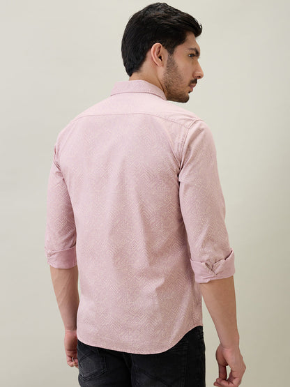 Parx Men Red Printed Slim Fit Cotton Full Sleeve Casual Shirt