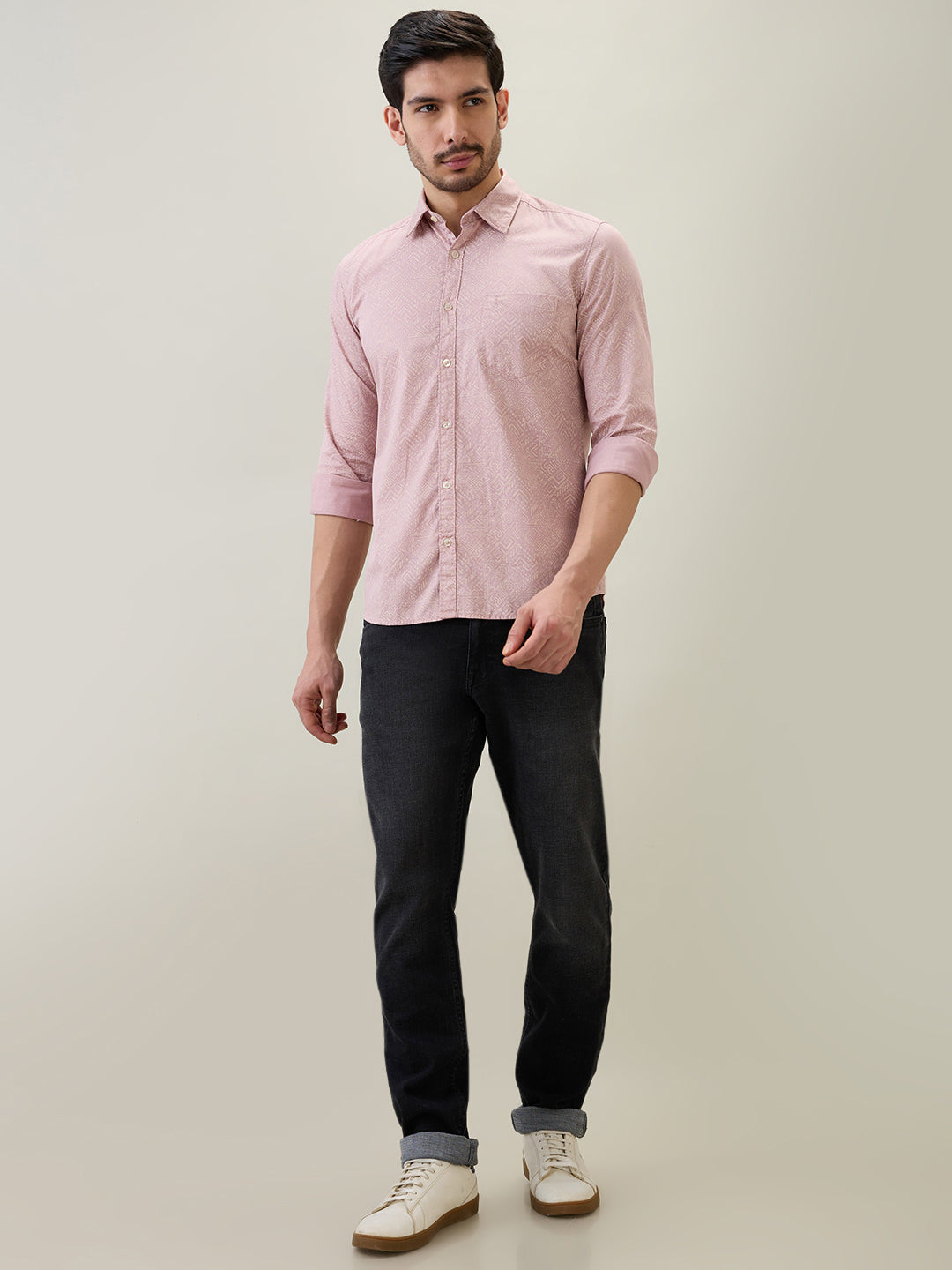 Parx Men Red Printed Slim Fit Cotton Full Sleeve Casual Shirt