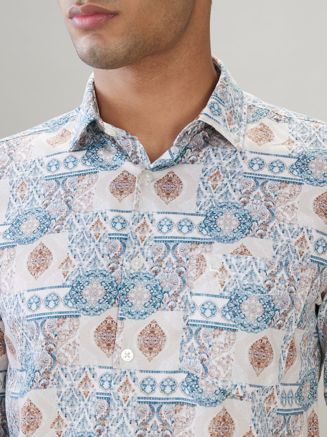 Parx Men Brown Printed Slim Fit Cotton Full Sleeve Casual Shirt