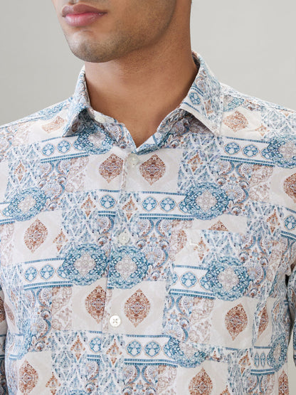 Parx Men Brown Printed Slim Fit Cotton Full Sleeve Casual Shirt