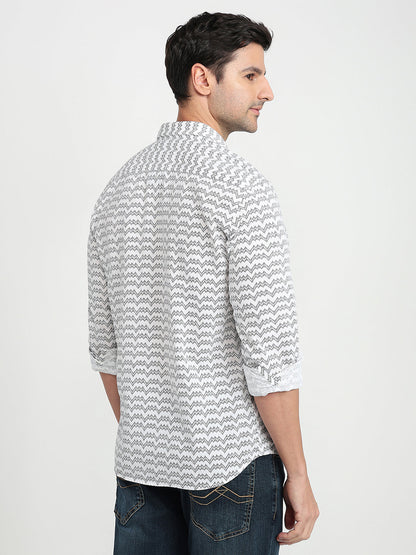 Parx Men White Printed Slim Fit Cotton Full Sleeve Casual Shirt