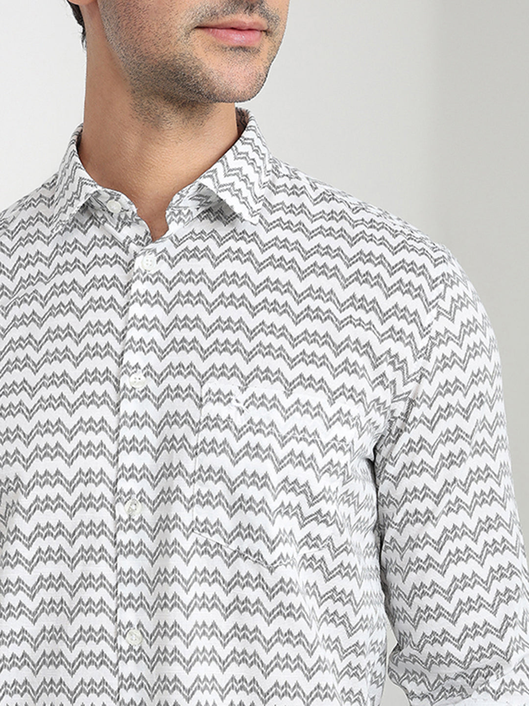 Parx Men White Printed Slim Fit Cotton Full Sleeve Casual Shirt