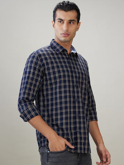 Parx Men Blue Checks Slim Fit Cotton Full Sleeve Casual Shirt