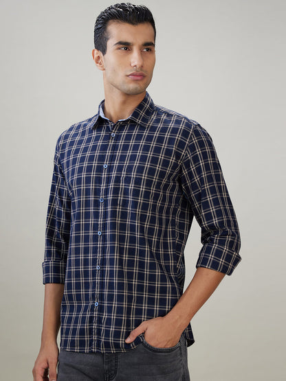 Parx Men Blue Checks Slim Fit Cotton Full Sleeve Casual Shirt