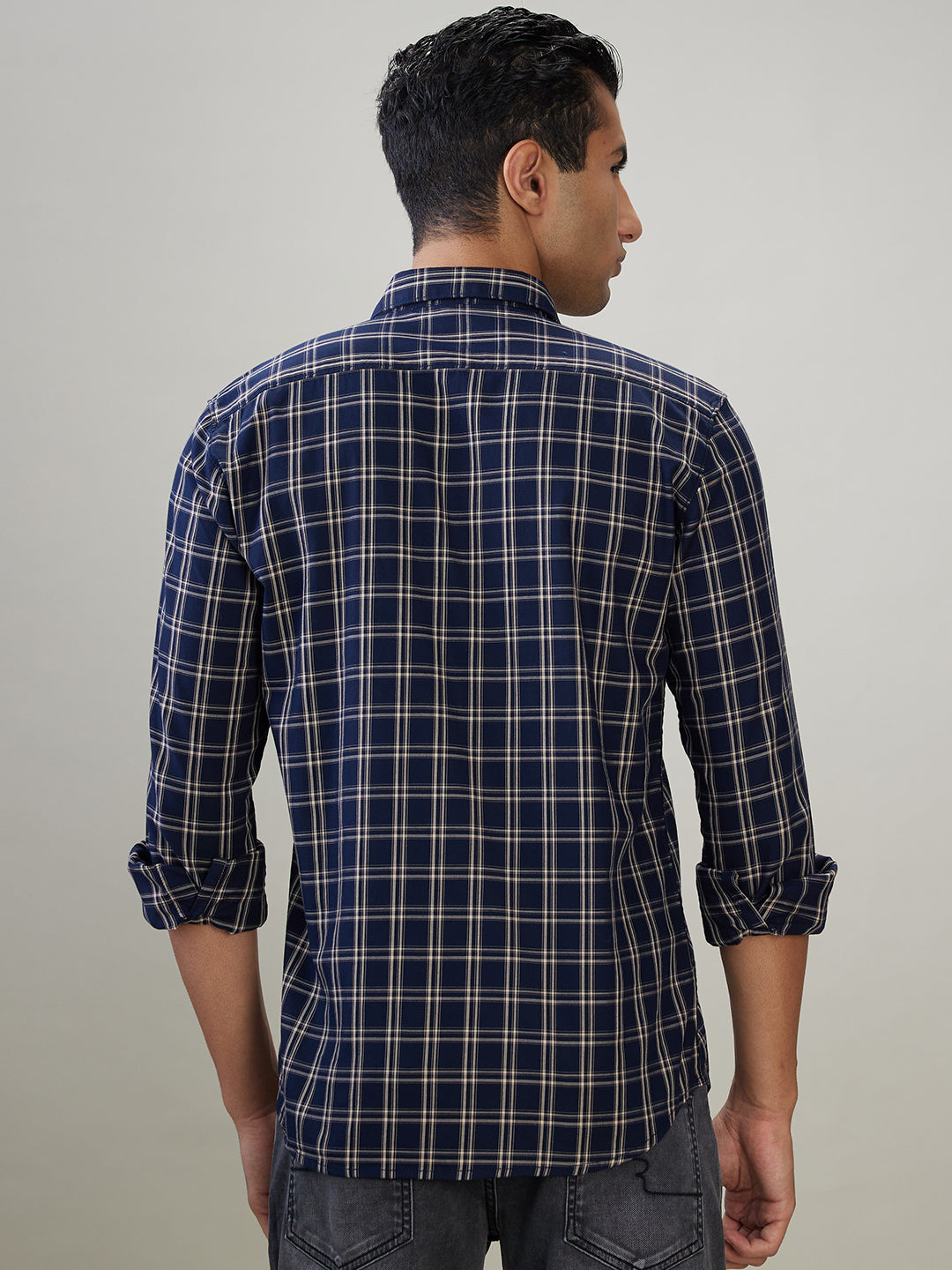 Parx Men Blue Checks Slim Fit Cotton Full Sleeve Casual Shirt