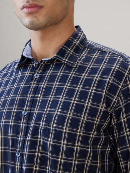 Parx Men Blue Checks Slim Fit Cotton Full Sleeve Casual Shirt