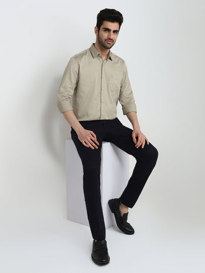 Parx Men Brown Solid Slim Fit Cotton Blend Full Sleeve Casual Shirt