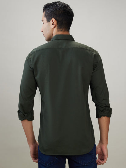 Parx Men Green Solid Slim Fit Cotton Blend Full Sleeve Casual Shirt