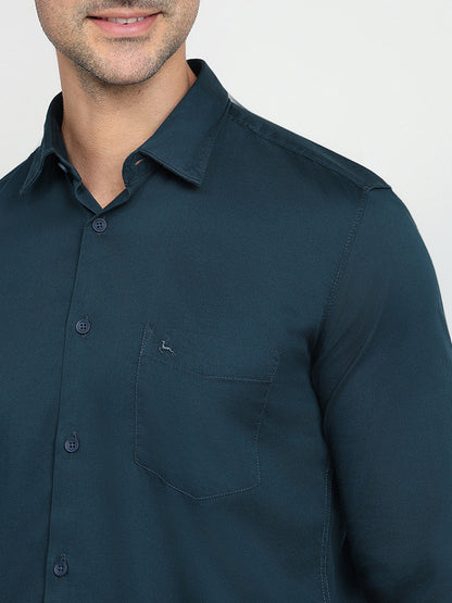 Parx Men Blue Solid Slim Fit Cotton Blend Full Sleeve Casual Shirt