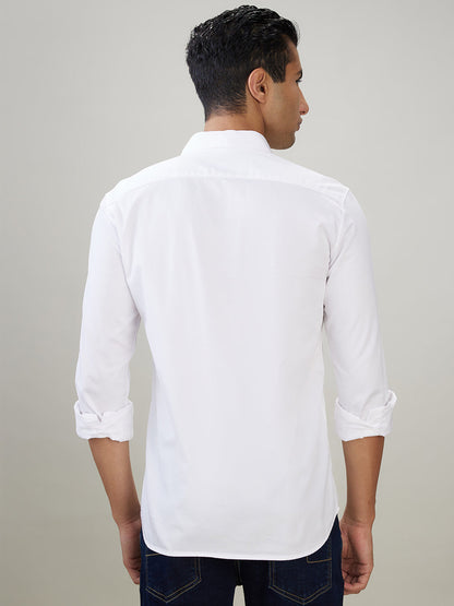 Parx Men White Solid Slim Fit Cotton Blend Full Sleeve Casual Shirt