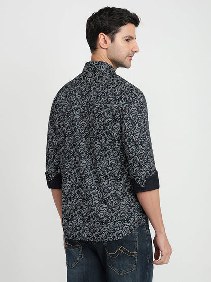 Parx Men Blue Printed Slim Fit Cotton Full Sleeve Casual Shirt