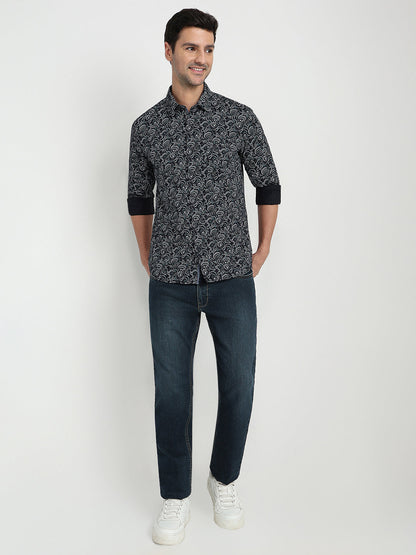 Parx Men Blue Printed Slim Fit Cotton Full Sleeve Casual Shirt