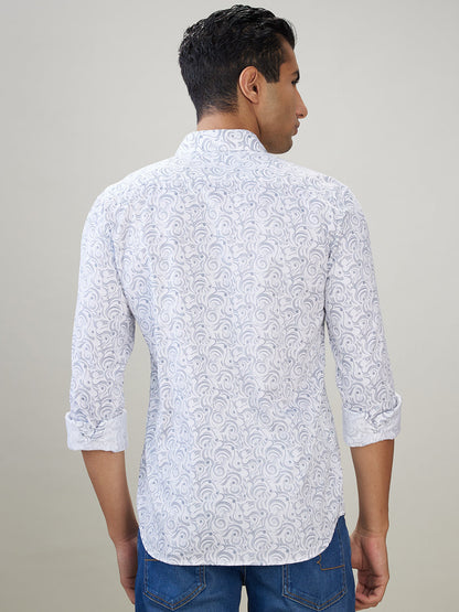 Parx Men White Printed Slim Fit Cotton Full Sleeve Casual Shirt