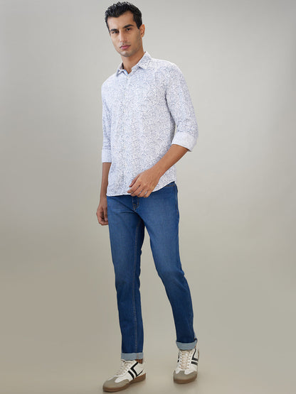 Parx Men White Printed Slim Fit Cotton Full Sleeve Casual Shirt