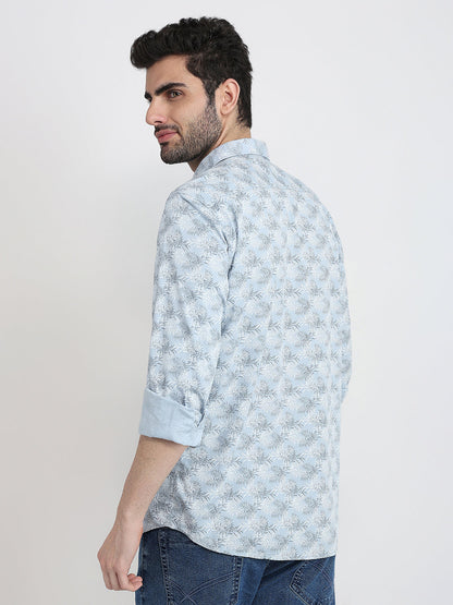 Parx Men Grey Printed Slim Fit Cotton Blend Full Sleeve Cut Away Collar Casual Shirt