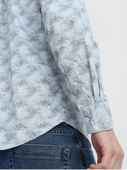 Parx Men Grey Printed Slim Fit Cotton Blend Full Sleeve Cut Away Collar Casual Shirt