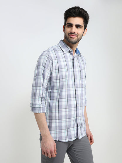 Parx Men Purple Checks Slim Fit Cotton Full Sleeve Casual Shirt