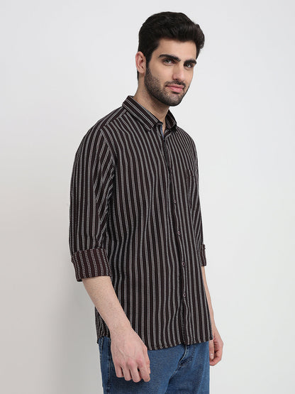 Parx Men Maroon Stripe Slim Fit Cotton Full Sleeve Casual Shirt