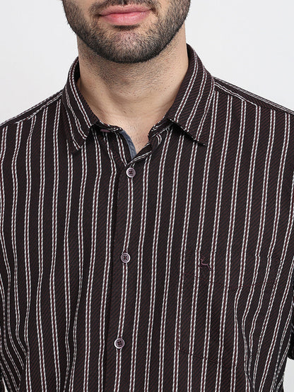 Parx Men Maroon Stripe Slim Fit Cotton Full Sleeve Casual Shirt