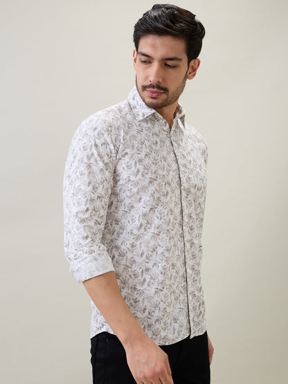 Parx Men Brown Printed Slim Fit Cotton Full Sleeve Casual Shirt