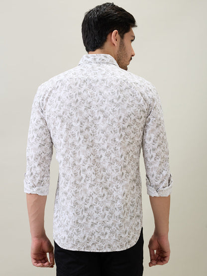 Parx Men Brown Printed Slim Fit Cotton Full Sleeve Casual Shirt