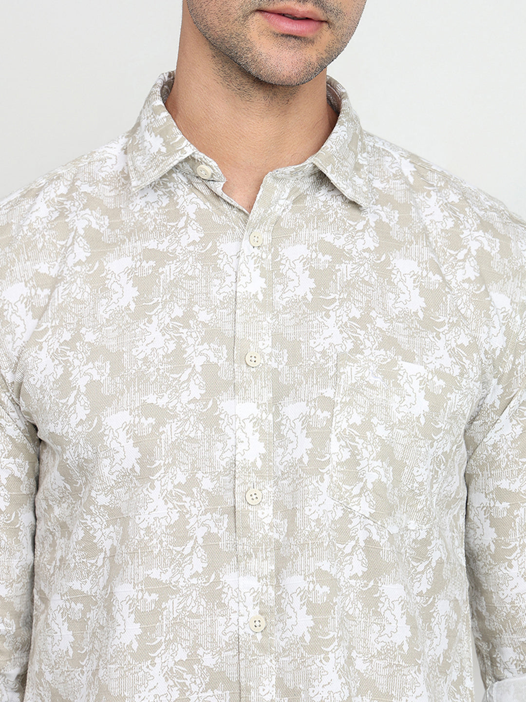 Parx Men Brown Printed Slim Fit Cotton Full Sleeve Casual Shirt