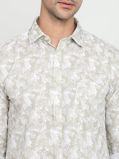 Parx Men Brown Printed Slim Fit Cotton Full Sleeve Casual Shirt