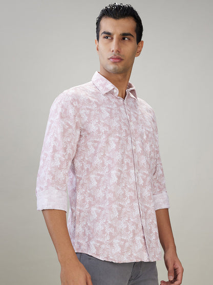 Parx Men Red Printed Slim Fit Cotton Full Sleeve Casual Shirt