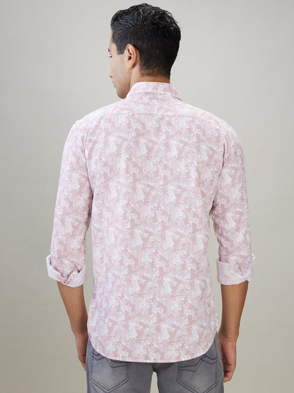 Parx Men Red Printed Slim Fit Cotton Full Sleeve Casual Shirt