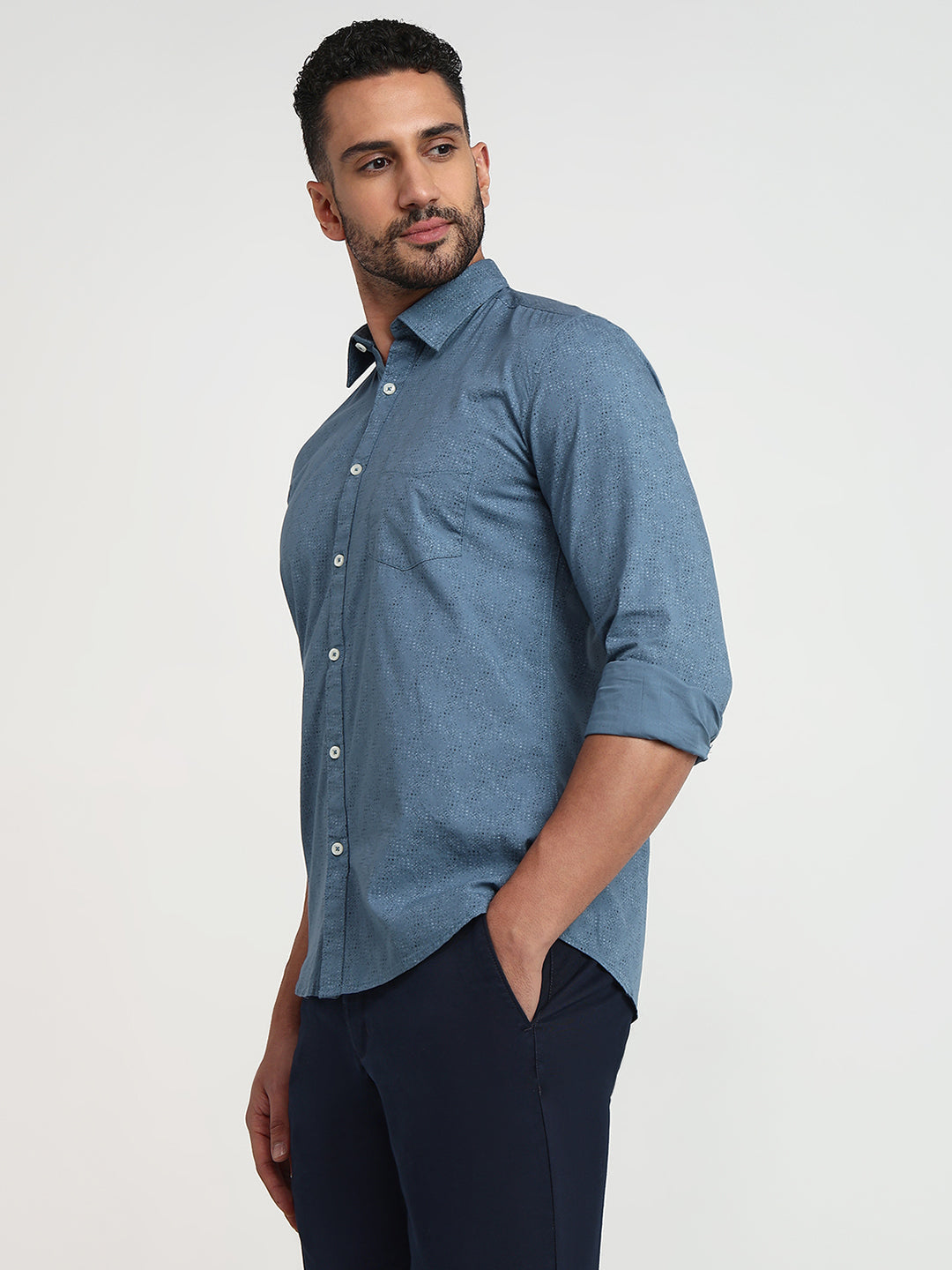 Parx Men Blue Printed Slim Fit Cotton Casual Shirt