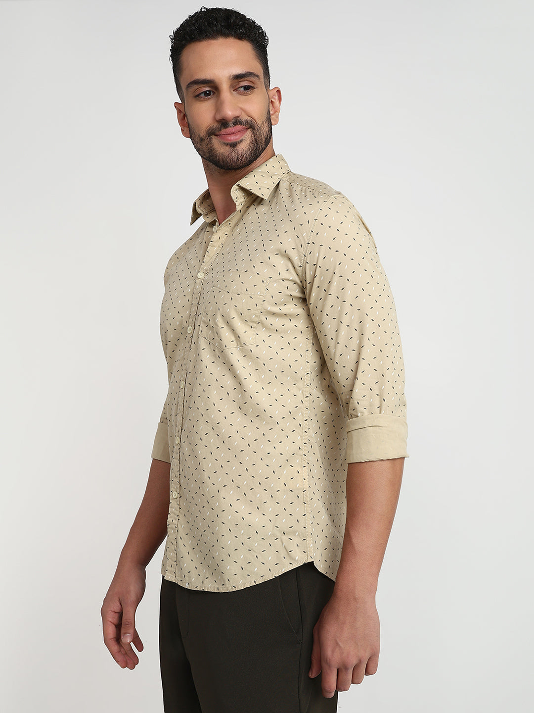 Parx Men Brown Printed Slim Fit Cotton Casual Shirt