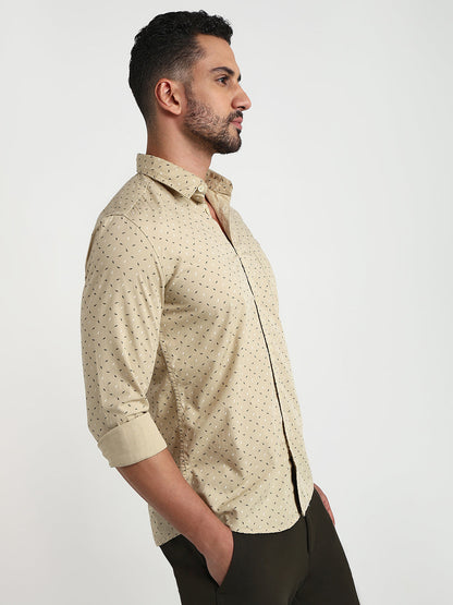 Parx Men Brown Printed Slim Fit Cotton Casual Shirt