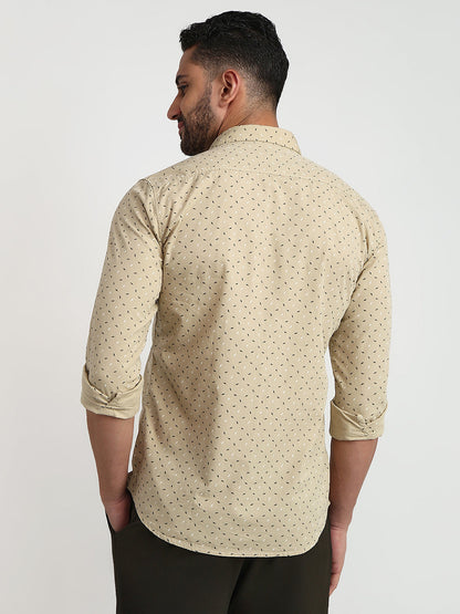 Parx Men Brown Printed Slim Fit Cotton Casual Shirt