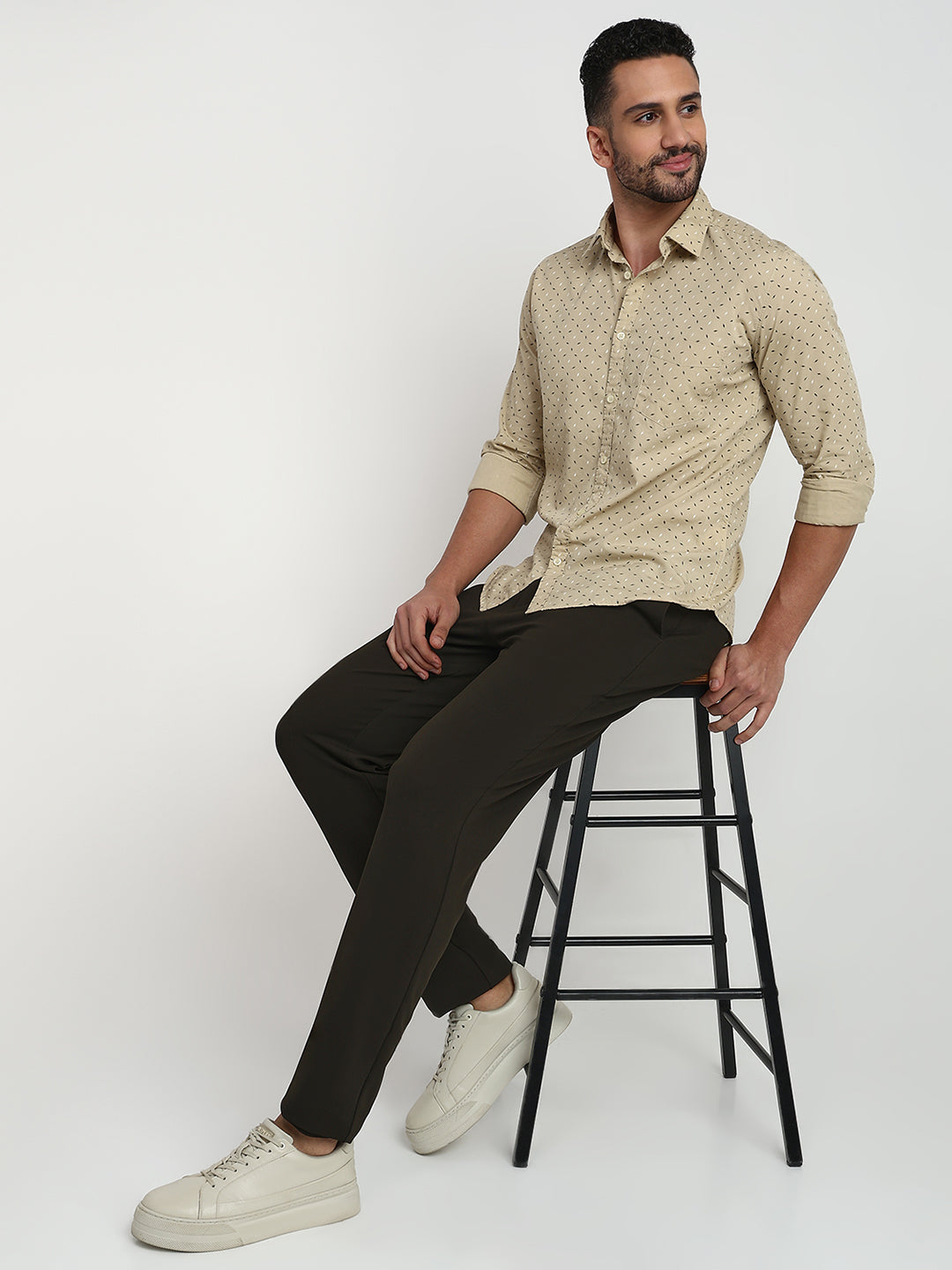 Parx Men Brown Printed Slim Fit Cotton Casual Shirt