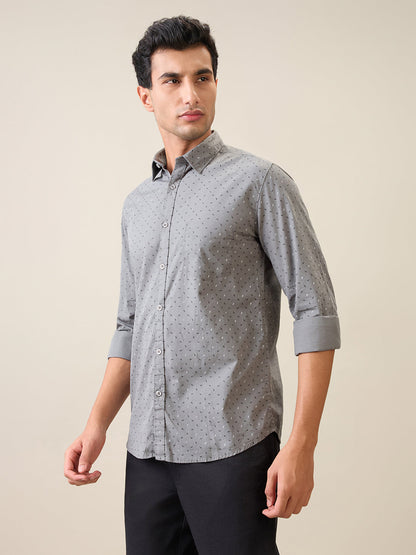 Parx Men Grey Printed Slim Fit Cotton Casual Shirt