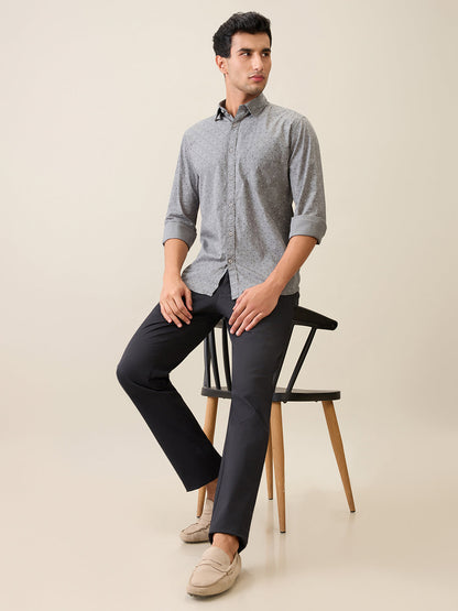 Parx Men Grey Printed Slim Fit Cotton Casual Shirt