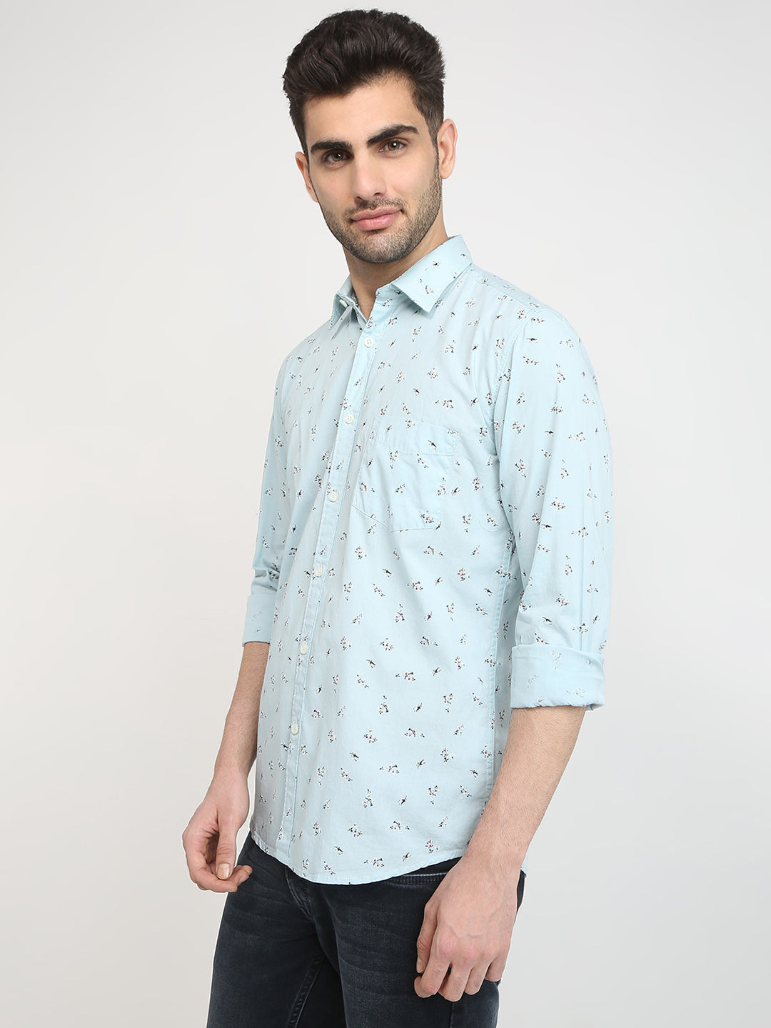 Parx Men Blue Printed Slim Fit Cotton Casual Shirt