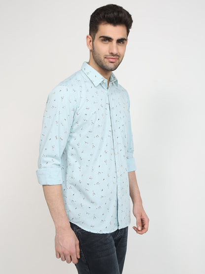 Parx Men Blue Printed Slim Fit Cotton Casual Shirt