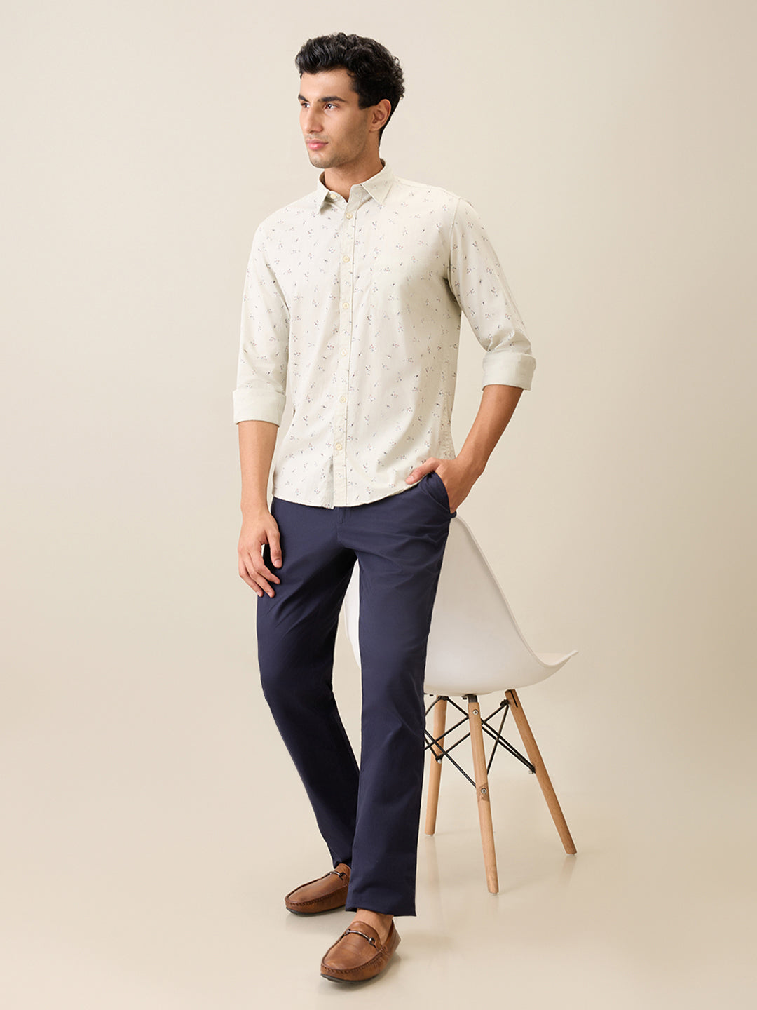 Parx Men Brown Printed Slim Fit Cotton Casual Shirt