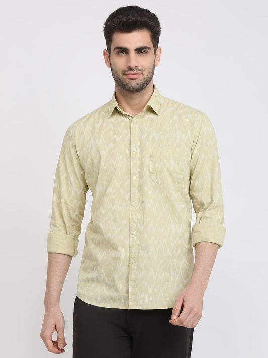 Parx Men Khaki Printed Slim Fit Cotton Casual Shirt