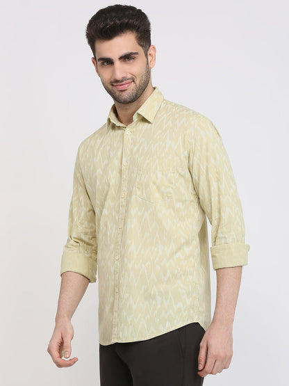 Parx Men Khaki Printed Slim Fit Cotton Casual Shirt