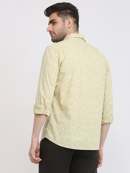 Parx Men Khaki Printed Slim Fit Cotton Casual Shirt