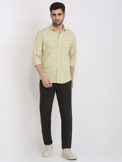 Parx Men Khaki Printed Slim Fit Cotton Casual Shirt