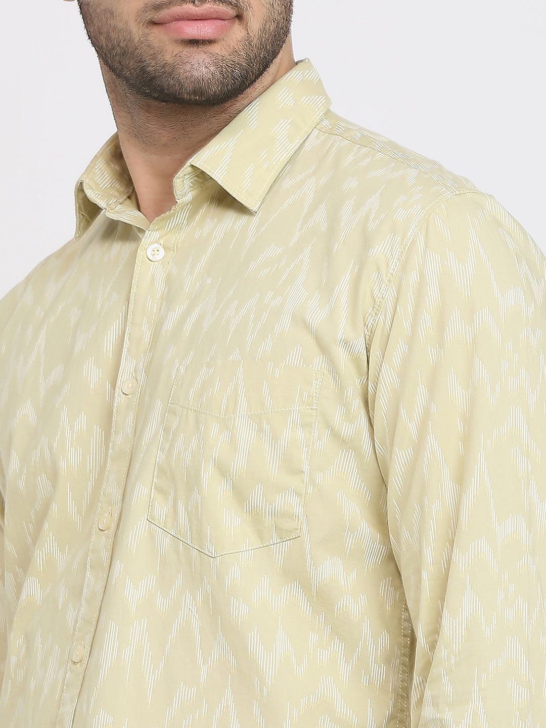 Parx Men Khaki Printed Slim Fit Cotton Casual Shirt