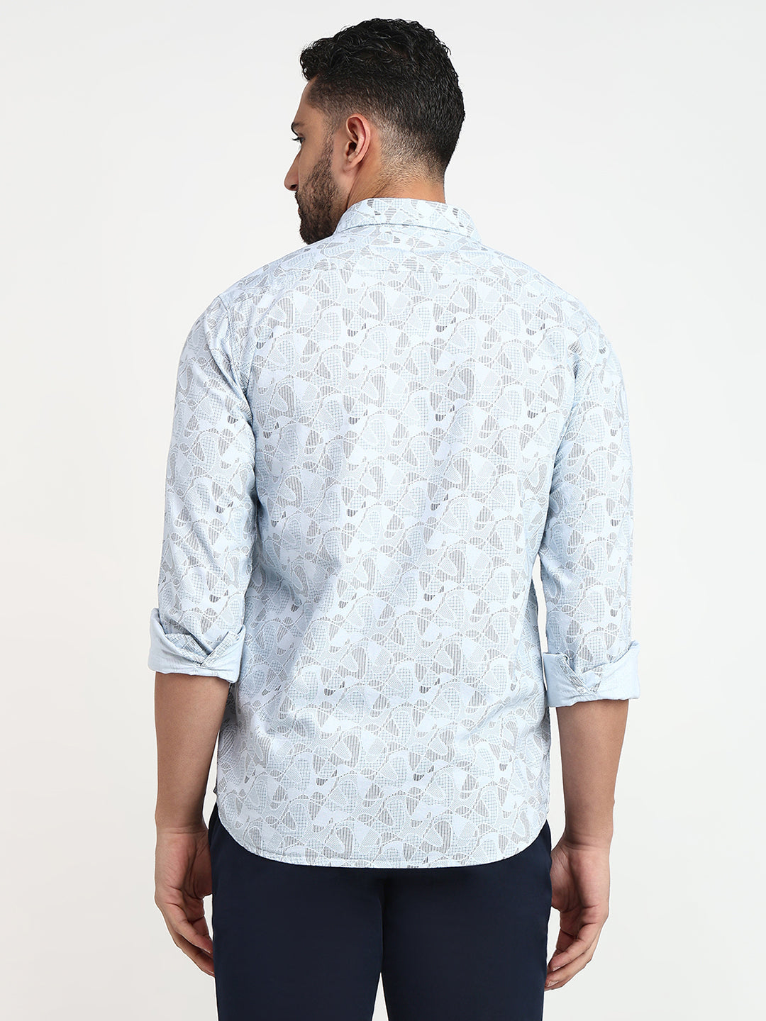 Parx Men Blue Printed Slim Fit Cotton Casual Shirt