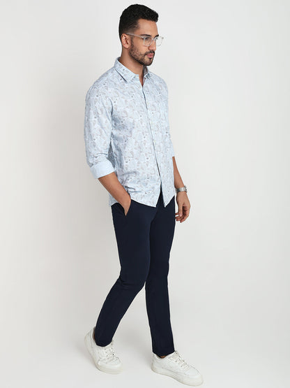 Parx Men Blue Printed Slim Fit Cotton Casual Shirt