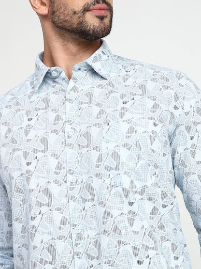 Parx Men Blue Printed Slim Fit Cotton Casual Shirt