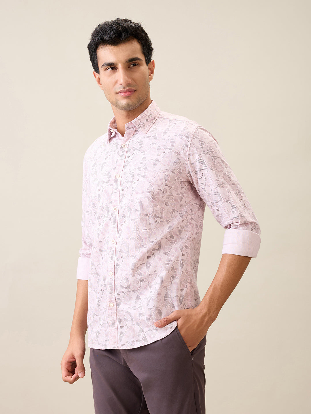 Parx Men Pink Printed Slim Fit Cotton Casual Shirt