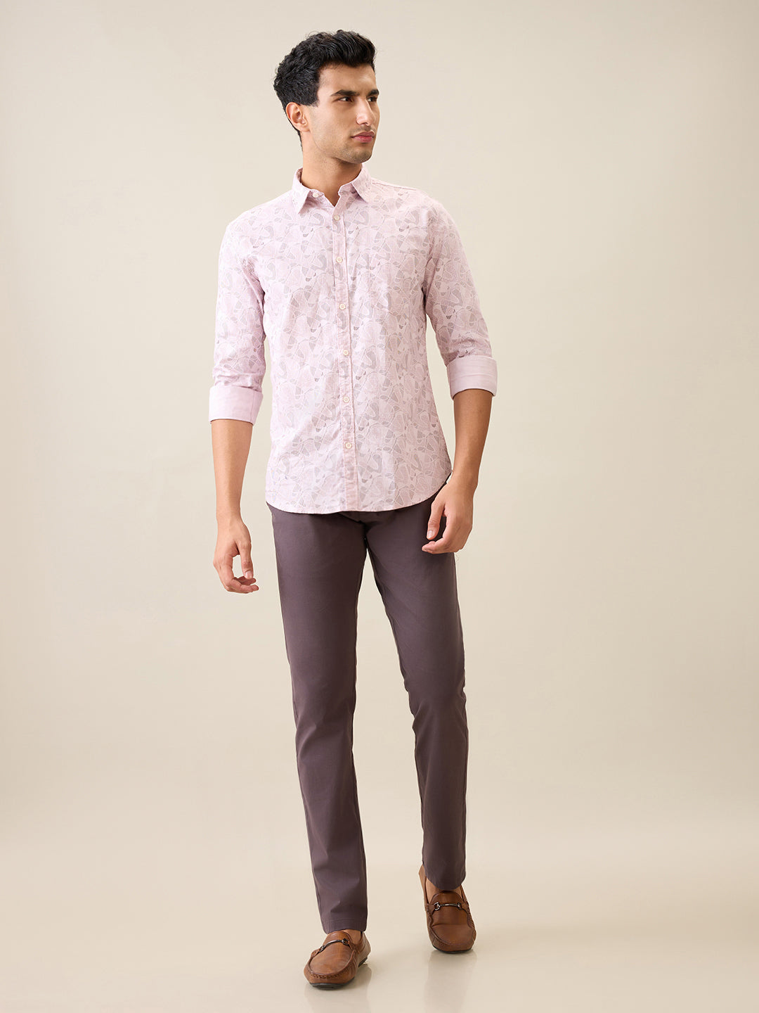 Parx Men Pink Printed Slim Fit Cotton Casual Shirt